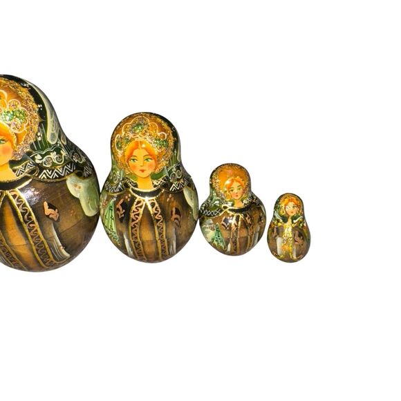 VINTAGE 5 Pc RUSSIAN‎ NESTING DOLLS SIGNED Paguohoba Russia Beautiful Hand Paint - Picture 10 of 16